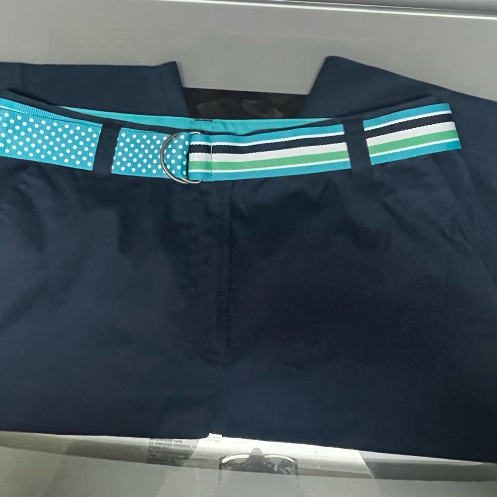 Kim Rogers Navy Shorts with Striped Belt NWOT - Picture 2 of 6
